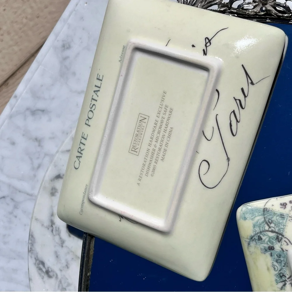 Restoration Hardware Vintage Parisian-themed Postcard Plates Trinket Trays Set 3